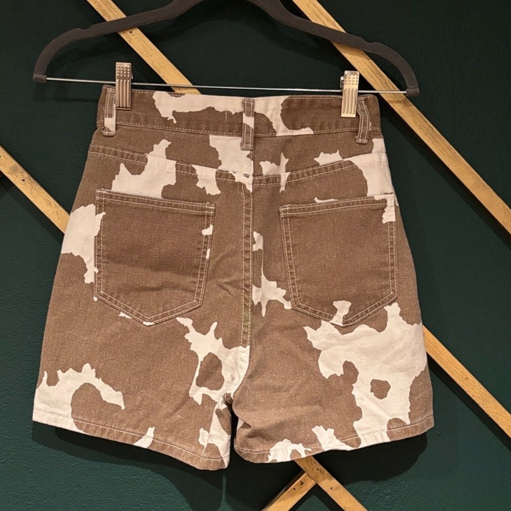 12th Tribe Tan and Cream Cow Print Shorts - Picture 3 of 3